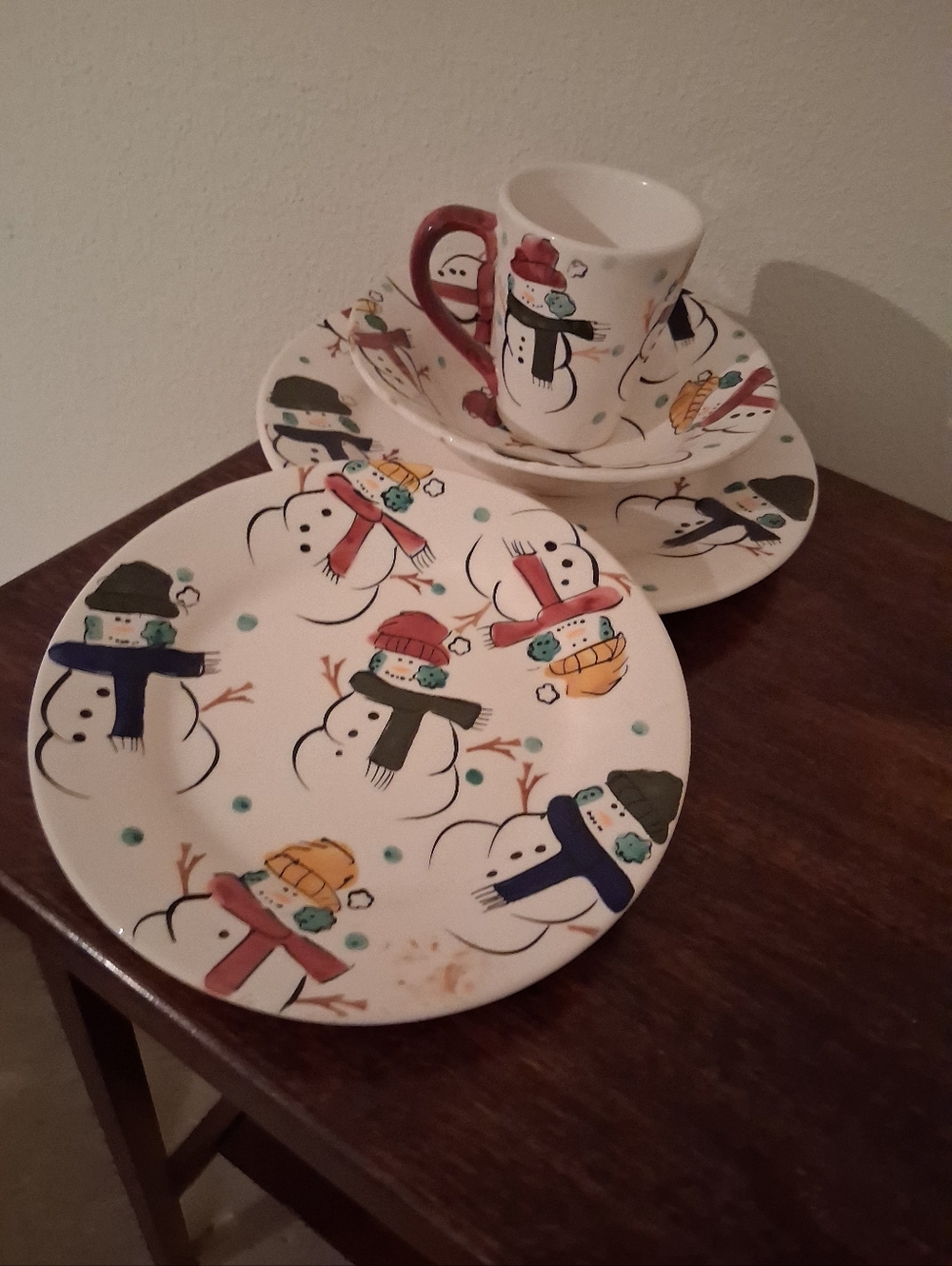 Festive Snowman Dinnerware Set - White with Multicolor Snowmen